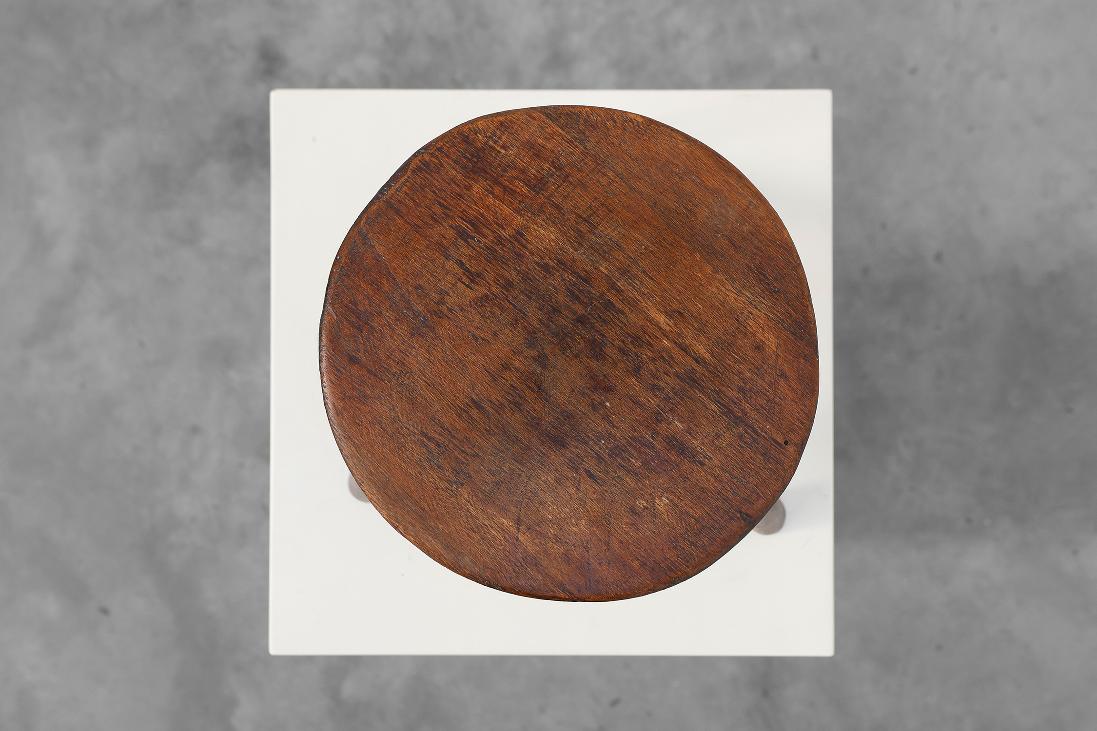 Rustic oak wooden tripod stool, France, ca. 1900thumbnail